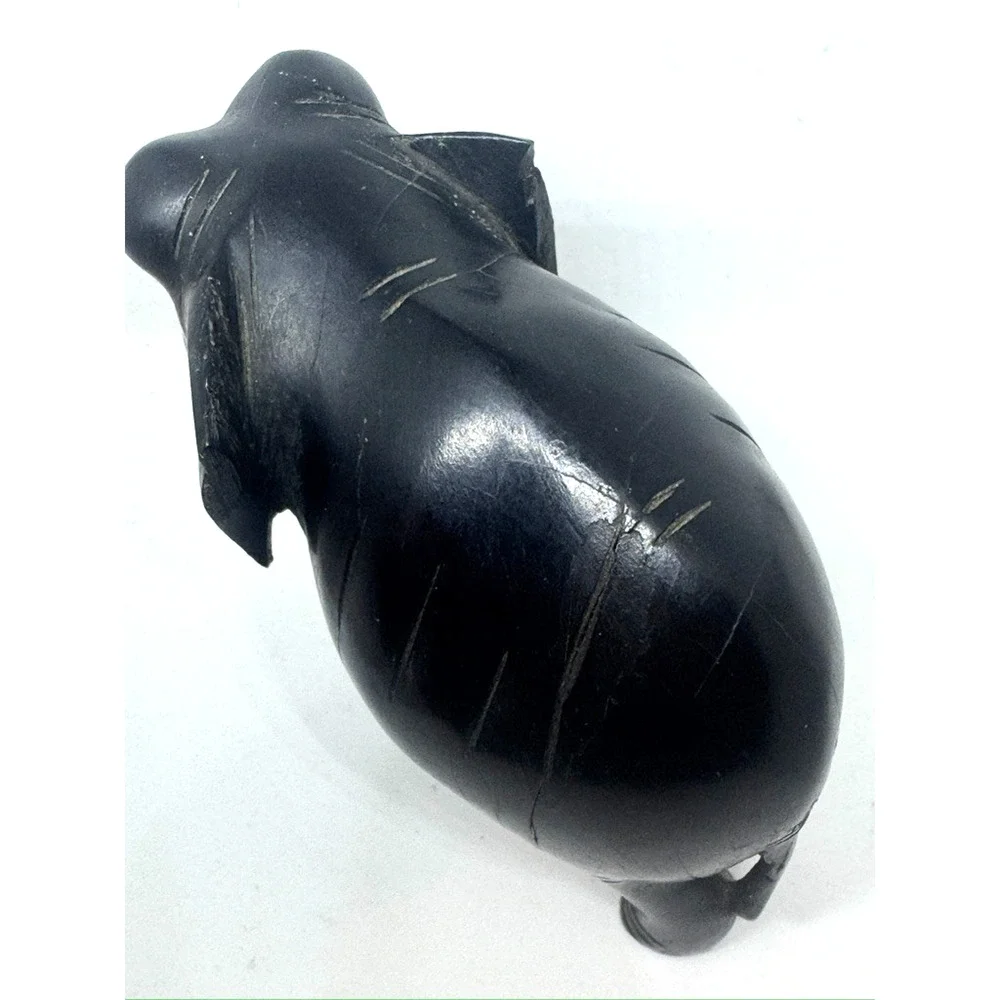 Vintage Ebony Wood Black Elephant Hand Carved Figurine Sculpture